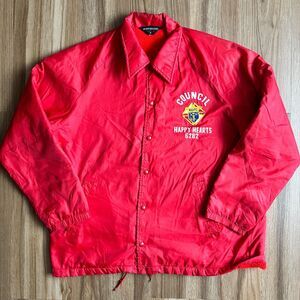 Vintage Red Nylon Satin Fleece Coach Council Happy Hearts Jacket Fleece Mens XL